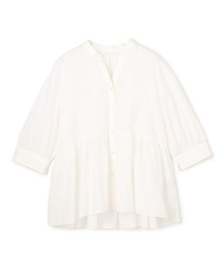 UNFILO ペプラム ギャザーブラウス ブラック