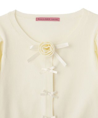Maison de FLEUR ローズニット半袖カーディガン Ivory