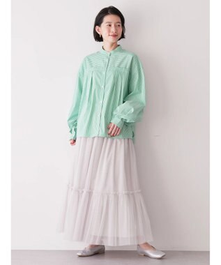 AMERICAN HOLIC イージーケア切替タックワイドシャツ Stripe Green