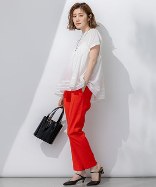 23区 S 【撥水加工/洗える】シアーナイロンツイル ギャザー ブラウス ホワイト系