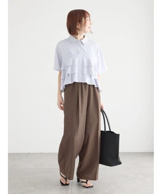 Te chichi 半袖ティアードフリルクロップトシャツ グレー