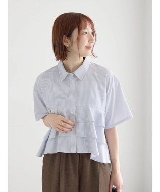 Te chichi 半袖ティアードフリルクロップトシャツ グレー