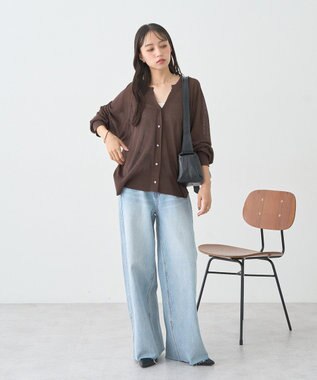 earth music&ecology 【セルフカット可】ワイドデニムパンツ Light Indigo