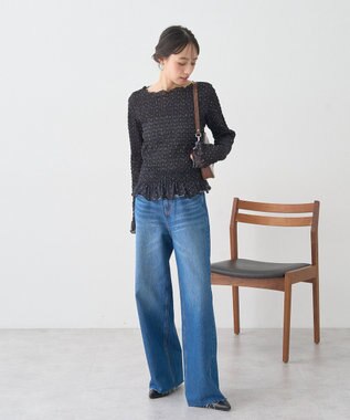 earth music&ecology 【セルフカット可】ワイドデニムパンツ Indigo