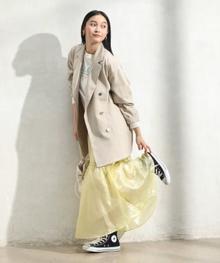 Green Parks シアーシャイニードロストティアードスカート Light Yellow