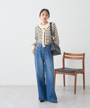 earth music&ecology 【セルフカット可】ワイドデニムパンツ Indigo