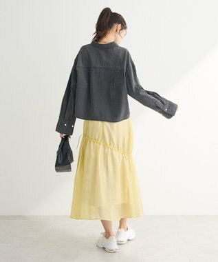 Green Parks シアーシャイニードロストティアードスカート Light Yellow