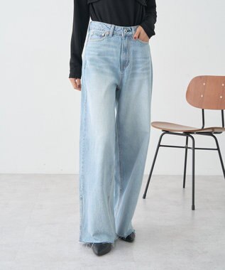 earth music&ecology 【セルフカット可】ワイドデニムパンツ Light Indigo