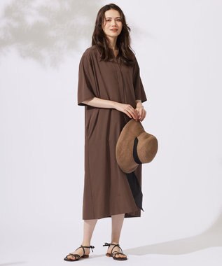自由区 L 【カタログ掲載・接触冷感・UVケア・洗える】ファンクショナルクロス ワンピース ブラウン