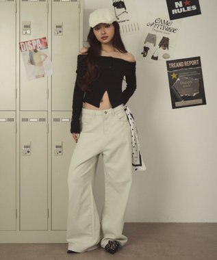 WEGO ウォッシュドワイドパンツ ホワイトアイボリー