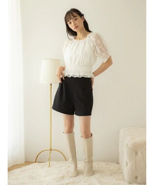 earth music&ecology 衿付きフラワーブラウス Off White