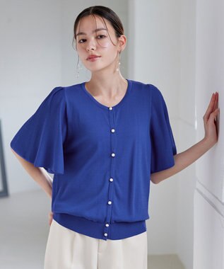 Tiaclasse 【洗える】フレアスリーブカーディガン ディープブルー