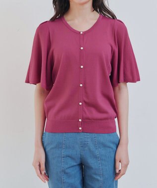 Tiaclasse 【洗える】フレアスリーブカーディガン ディープピンク