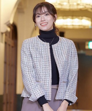 Tiaclasse ラメツイードジャケット サックス