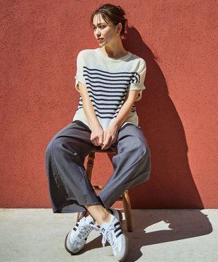 ANY ラミータッチオーバーニット オフ×ネイビーボーダー