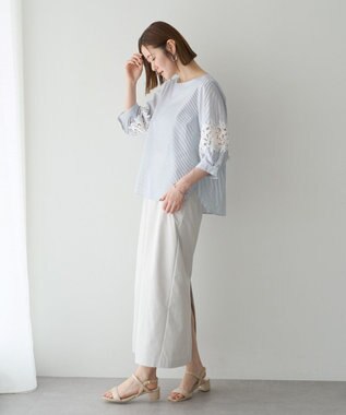 YECCA VECCA ストライプ柄レース切替ブラウス Off White