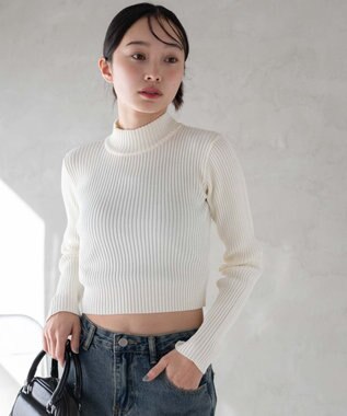 WEGO リブハイネックショートニット オフホワイト