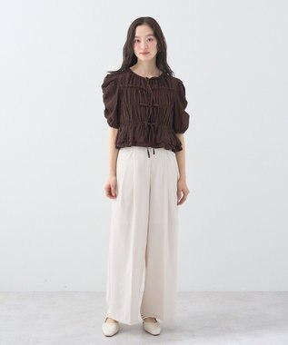 earth music&ecology レースティアードシャーリングブラウス Brown