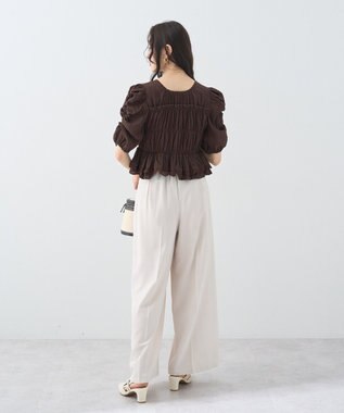 earth music&ecology レースティアードシャーリングブラウス Brown