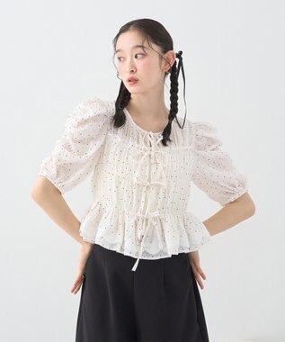 earth music&ecology レースティアードシャーリングブラウス Dot