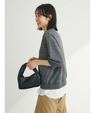 Green Parks ７分袖ラメ裏毛パフプルオーバー Gray