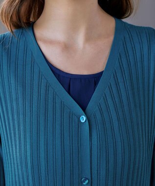 Tiaclasse 【洗える】ベルト付きランダムリブロングカーディガン ターコイズ