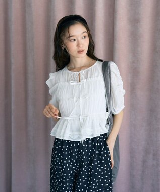 earth music&ecology レースティアードシャーリングブラウス Off White