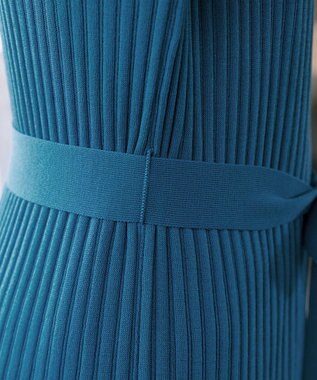 Tiaclasse 【洗える】ベルト付きランダムリブロングカーディガン ターコイズ