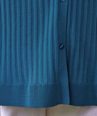 Tiaclasse 【洗える】ベルト付きランダムリブロングカーディガン ターコイズ