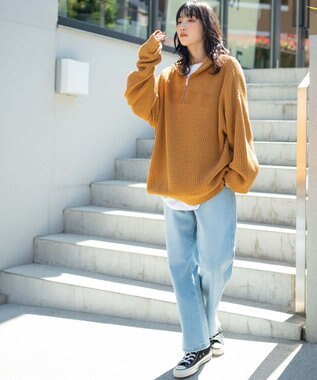 WEGO ルーズフィットハーフZIPプルオーバー マスタード