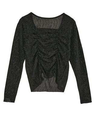 earth music&ecology プリーツベロア風ギャザープルオーバー Black