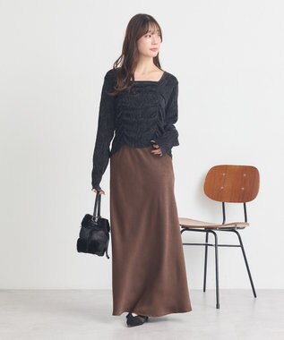 earth music&ecology プリーツベロア風ギャザープルオーバー Black