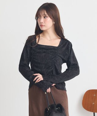 earth music&ecology プリーツベロア風ギャザープルオーバー Black