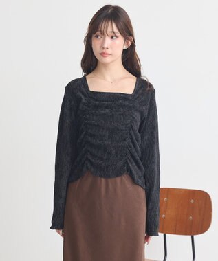 earth music&ecology プリーツベロア風ギャザープルオーバー Black