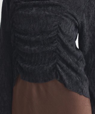 earth music&ecology プリーツベロア風ギャザープルオーバー Black