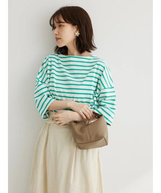 Green Parks ボーダーボートネック７分袖プルオーバー Green