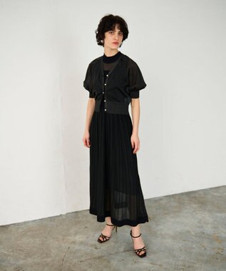 GRACE CONTINENTAL ラメシアープリーツニットワンピース ブラック