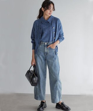 組曲 【加藤ローサさん着用 / 前後着用可】スパンコールヤーン カーディガン ブルー系