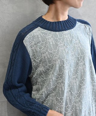 muuc 〈ドライタッチ高品質インド超長綿〉イラカ刺繍コットンプルオーバー ブルー