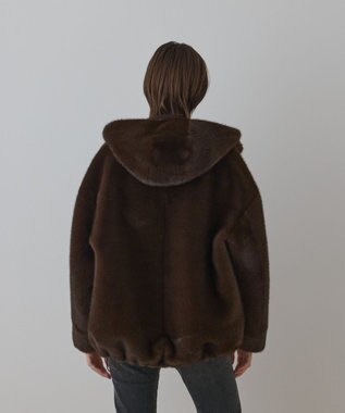 GRACE CONTINENTAL フェイクミンクフードジャケット ダークブラウン