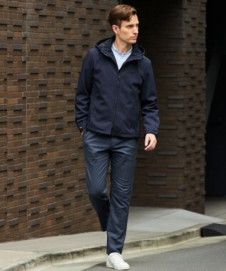 GOTAIRIKU 仕事で着られる【シワになりにくい/洗える/ストレッチ/吸水速乾】バブルテック フーデッドブルゾン ネイビー系