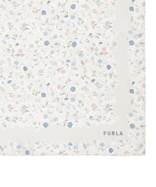 MOONBAT 【シルク100%】フルラ (FURLA) 小花柄 シルクプリントスカーフ 58cm×58cm ライトグレー