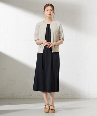 J.PRESS LADIES 【洗える・抗菌防臭】コットンアセテート クルーネック カーディガン ベージュ系