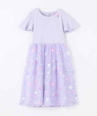 ANY KIDS 刺繍チュールワンピース ラベンダー