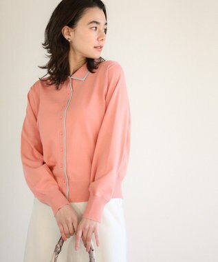 Green Parks ここちニット衿付き配色プルオーバー Pink