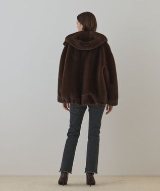 GRACE CONTINENTAL フェイクミンクフードジャケット ダークブラウン