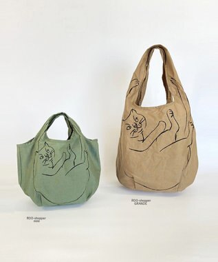 ROOTOTE 2673【ミニサイズ エコバッグ：ネコ柄】/ NA.ルーショッパーミニ.マルシェ-B 02：オリーブ