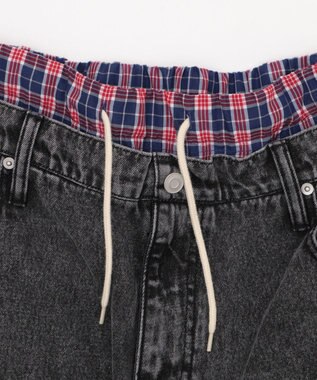 WEGO 【ユニセックス着用ITEM/MLサイズ展開/ウエストゴム】ボクサードッキングデニムショーツ デニムブラック