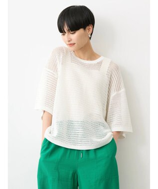 AMERICAN HOLIC 透かし編み半袖ニットプルオーバー Off White