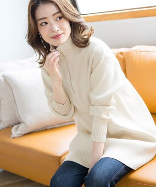 Tiaclasse 【洗える】ハーフジップニットチュニック エクリュ
